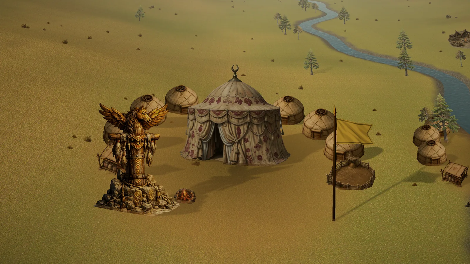 A player camp with totem and banner on the world map