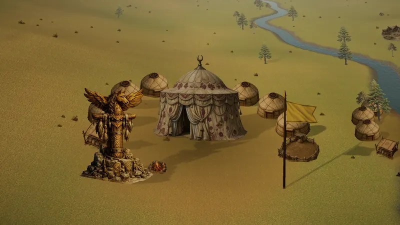 A player camp with totem and banner on the world map