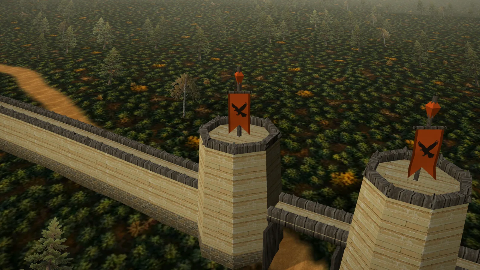 Gate towers with alliance banners on a great wall