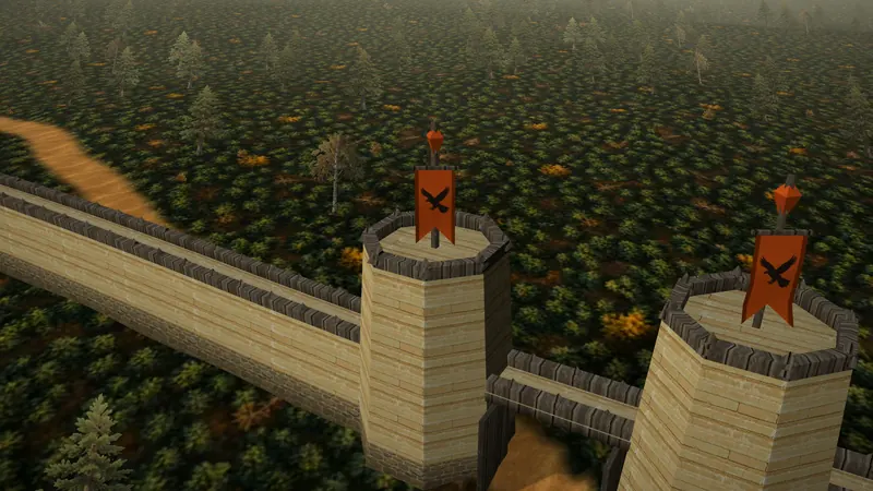 Gate towers with alliance banners on a great wall